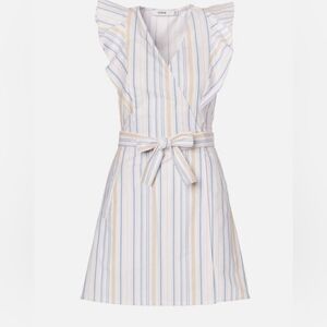JustFab White and Blue Ruffled Sheath Dress